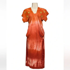 Christian Dior Boutique Paris Butterfly Patch Tie Dye Ruched Tie Side Dress
